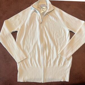 Basler Sport White Full Zip Cardigan Sweater Mock Neck Ribbed Old Money 10